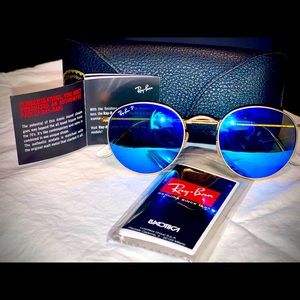 Top Rated Ray-Ban Sunglasses Round Polarized Blue Flash Lenses